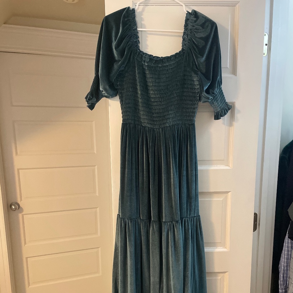 Floor Length Teal Velvet dress